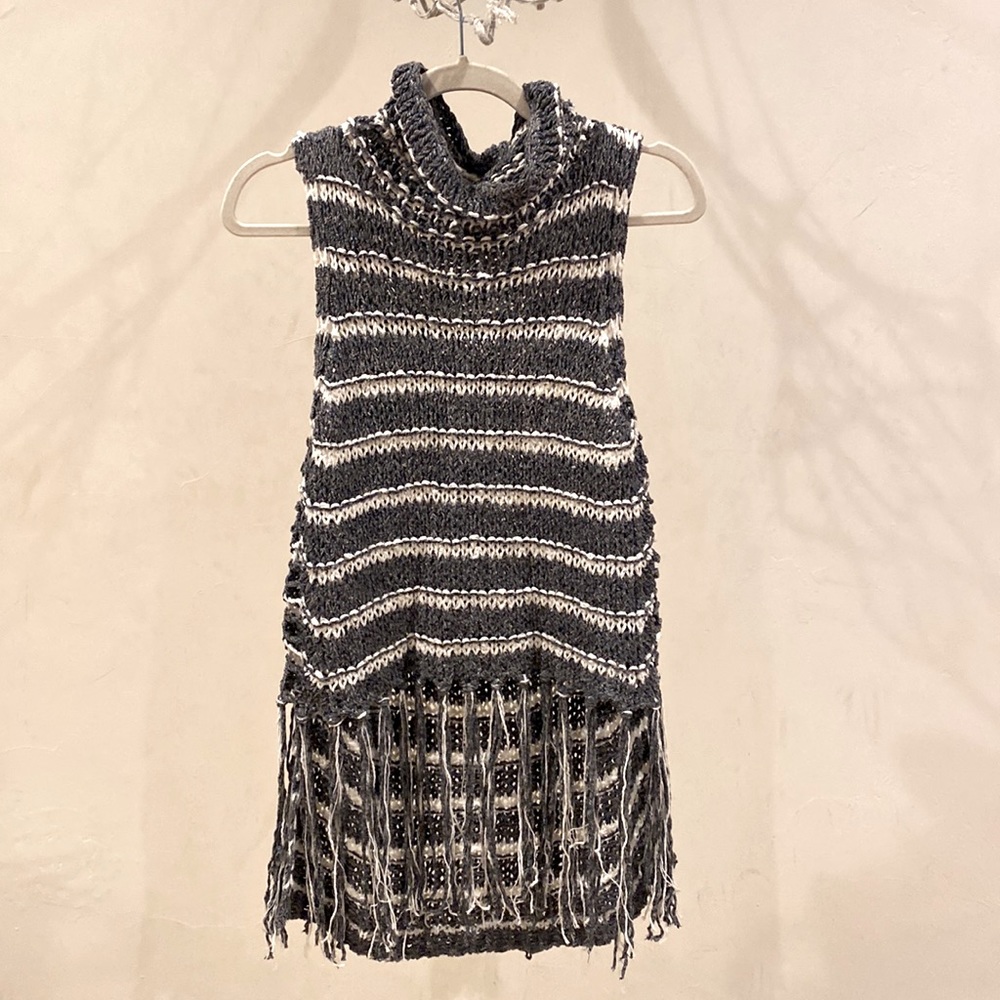 Free People Blue Fringe Sweater Size Small